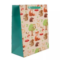 Pungă cadou cu modele de animale și ciuperci de pădure - 18 x 23