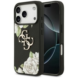 Husa Guess Hardcase 4G Grained Roses Big Logo (GUHCP17XPGROP4MK) - Carcasă rigidă - compatibil cu Apple iPhone 17 Pro Max - culoare Negru