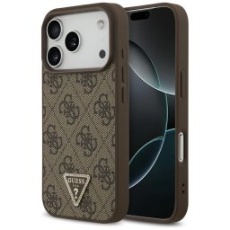 Husa Husa pentru iPhone 17 Pro - Guess Leather 4G Triangle Strass MagSafe (GUHMP17LP4TDPLW) - Brown