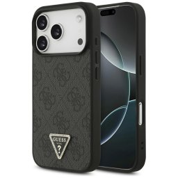 Husa Husa pentru iPhone 17 Pro - Guess Leather 4G Triangle Strass MagSafe (GUHMP17LP4TDPLK) - Black