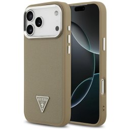 Husa Guess Grained Triangle Logo MagSafe (GUHMP17LPGTSPSW) - Husă telefon - compatibil cu Apple iPhone 17 Pro - MagSafe - culoare Maro/Bej