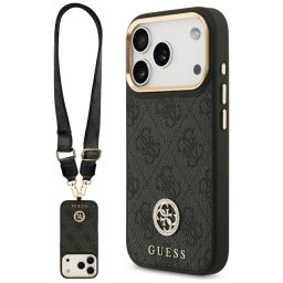 Husa Husa pentru iPhone 17 Pro - Guess 4G Strass Logo with Big Strap Metal Button MagSafe (GUHMP17LP4G4DCSK) - Black