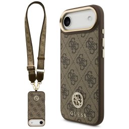 Husa Husa pentru iPhone 17 Air - Guess 4G Strass Logo with Big Strap Metal Button MagSafe (GUHMP17MP4G4DCSW) - Brown