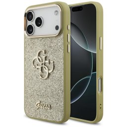 Husa Husa pentru iPhone 17 Pro Max - Guess Fixed Glitter Big 4G Metal Frame (GUHCP17XHG4SGCD) - Gold