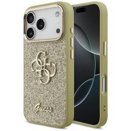 Husa Husa pentru iPhone 17 Pro - Guess Fixed Glitter Big 4G Metal Frame (GUHCP17LHG4SGCD) - Gold