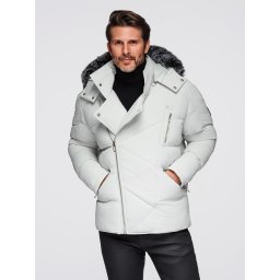 Ombre Men's quilted jacket with hooded ramonesque cut - light grey