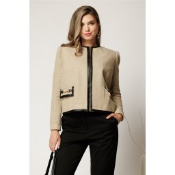 Jacheta DY Fashion eleganta din tweed bej