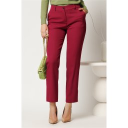 Pantaloni office din stofa magenta simpli cu buzunare