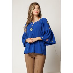 Bluza eleganta din viscoza albastra cu broderie traditionala