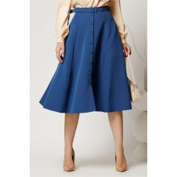 Fusta DY Fashion midi albastra cu nasturi si curea in talie