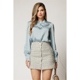 Bluza eleganta bleu lejera din voal cu maneca lunga