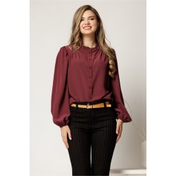 Camasa DY Fashion burgundy din voal plin cu guler incretit