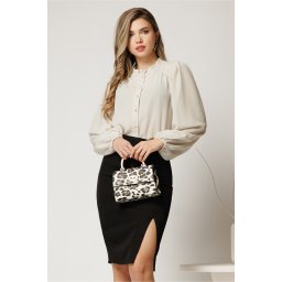 Camasa DY Fashion ivory din voal plin cu guler incretit