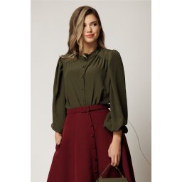 Camasa DY Fashion kaki din voal plin cu guler incretit