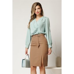 Bluza verde menta eleganta cu decolteu in V si fronseuri