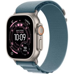 Smartwatch Apple Watch Ultra 3 GPS + Cellular, 49mm, Carcasa Natural Titanium, Bratara Light Blue Alpine Loop - Medium