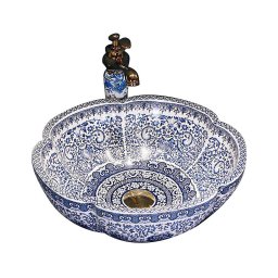 REA-U5666 - Lavoar pentru blat VIVIEN, Ø 42,5 cm, din ceramică, model ornamental