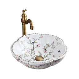 Lavoar FELICIA pentru blat, ceramică, Ø 42,5 cm, model floral - REA-U7504