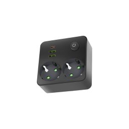 Multipriză LINEA cu întrerupător, 2x 230 V (SCHUKO) + 3x USB A/C, negru