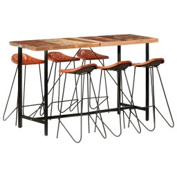 Set mobilier bar 7 piese, lemn masiv reciclat & piele naturala GartenMobel Dekor