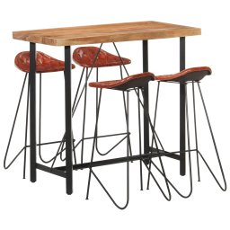 Set de bar, 5 piese, lemn masiv si piele naturala GartenMobel Dekor
