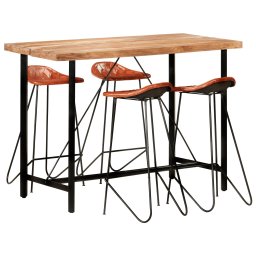 Set de bar, 5 piese, lemn masiv si piele naturala GartenMobel Dekor