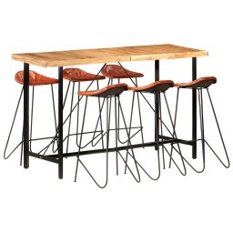 Set mobilier de bar, 7 piese, lemn masiv si piele naturala GartenMobel Dekor
