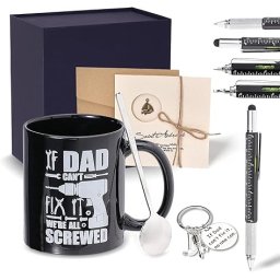 Cadouri amuzante personalizate pentru tata, set multi-tool pen, breloc, portofel si card, cana cu lingura, cadou de ziua de nastere pentru barbati
