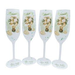 Set 4 pahare botez pentru Părinți și Nași, model Green Baby Bear personalizat - FEIS510002