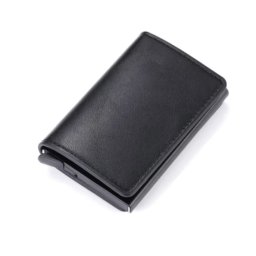 Portofel Slim din Piele cu Portcard din Aluminiu, CRM, Protectie RFID, Negru