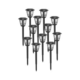 Aigostar - Set de 12 lămpi solare LED, 0,06 W/2 V, 33,8 cm, 6500 K, IP44, negru