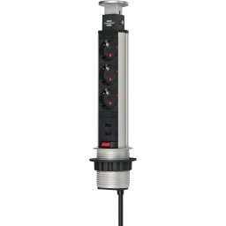 prelungitor incorporabil brennenstuhl 3 prize, 2xusb, retractabil pentru blat de bucatarie sau birou, cablu 2 m