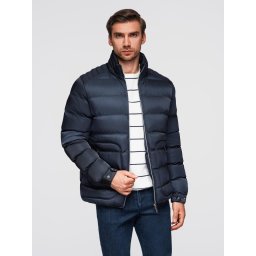 Ombre Men's quilted jacket with sheen and stand-up collar - dark blue