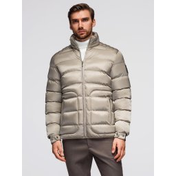 Ombre Men's quilted jacket with gloss and stand-up collar - light grey