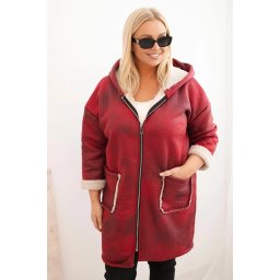 Kesi Włoski Women's Plus Size jacket with a hood and pockets insulated with fleece burgundy