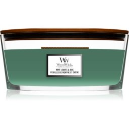 Woodwick Mint Leaves & Oak lumânare parfumată cu fitil din lemn (hearthwick) 453.6 g