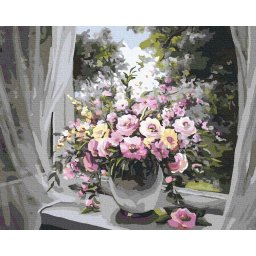 Set pictura pe numere, cu sasiu, Buchet la fereastra, 40x50 cm