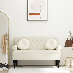 Bancheta cu spatar, crem, 119,5x64,5x75 cm, catifea GartenMobel Dekor