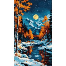 Set pictura pe numere, cu sasiu, Flacara in noaptea de iarna, 40x70 cm