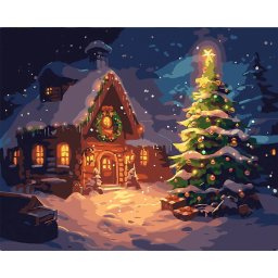 Set pictura pe numere, cu sasiu, Cabana de Craciun, 40x50 cm