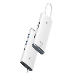 Hub USB Type-C Baseus Lite, USB 3.0 x 2 - USB Type C x 1 - HDMI x 1 (4K/30Hz)- SD - microSD, Alb WKQX050102