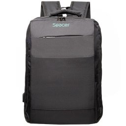 Rucsac New York pentru notebook, Spacer, 17", compartiment laptop si compartiment calatorie, buzunar frontal, compartiment travel, troler strap,, waterproof, poliester, Negru