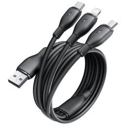 CABLU alimentare si date Baseus Ultra-Fast One-for-three Retractable, pt smartphone,USB la Micro-USB+Lightning+USB Type-C 3.5A, 1.3m, Negru "P10376303121-00