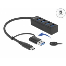 HUB USB 3.2 Gen1 A+C la 4 x USB-A, Delock 63828
