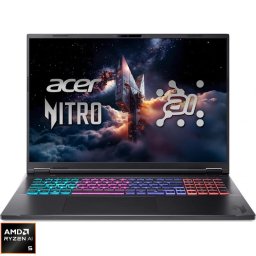 Laptop Acer Nitro 18 AI AN18-61-R565, Procesor AMD Ryzen™ AI 5 340, Display 18" WUXGA (1920x1200), IPS, 165Hz, Memorie RAM 16GB DDR5, Capacitate 1TB SSD, Placa video dedicata NVIDIA® GeForce RTX™ 5050 8GB GDDR7, No OS, Obsidian Black (INT Keyboard)