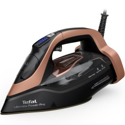 Fier de calcat cu abur Tefal Ultimate Power Pro FV9E50E0, 3200W, jet de abur 300 g/min, abur variabil 0-85 g/min, rezervor apa 350 ml, talpa Durilium AirGlide AutoClean, oprire automata, panou comanda LED, filtru anticalcar, sistem antipicurare, Negru&Roz