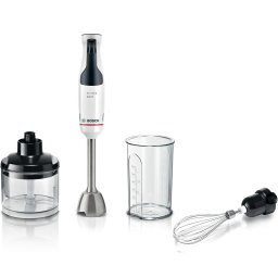 Mixer vertical Bosch ErgoMaster MSM4W221, 600 W, minitocator,vas gradat, cutit QuattroBlade System cu 4 laturi, tel, Negru-Argintiu
