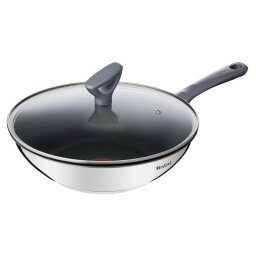 Tigaie wok cu capac Tefal Daily Cook, 28 cm, inductie, invelis antiaderent din titan, indicator Thermo-Signal, argintiu / negru