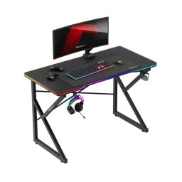 Birou Gaming, Hero 1.7 RGB, 120 X 60 X 75 Cm, Iluminare Led, 2 Intrari Pentru Cabluri, Suport Pentru Casti, Negru