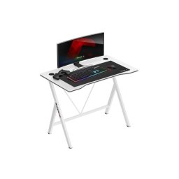 Birou gaming Huzaro Hero 1.4, dimensiuni 100 x 50 x 75, 2 intrari pentru cabluri, blat robust 15 mm, fibra de carbon, Alb